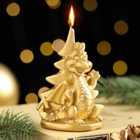 Свеча фигурная 'Дракон у ёлки. Символ года 2024', 6х4,5х9 см, золото