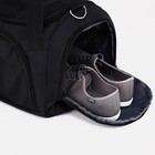 Сумка спортивная на молнии, отдел для обуви, длинный ремень, цвет чёрный - фото 24427397