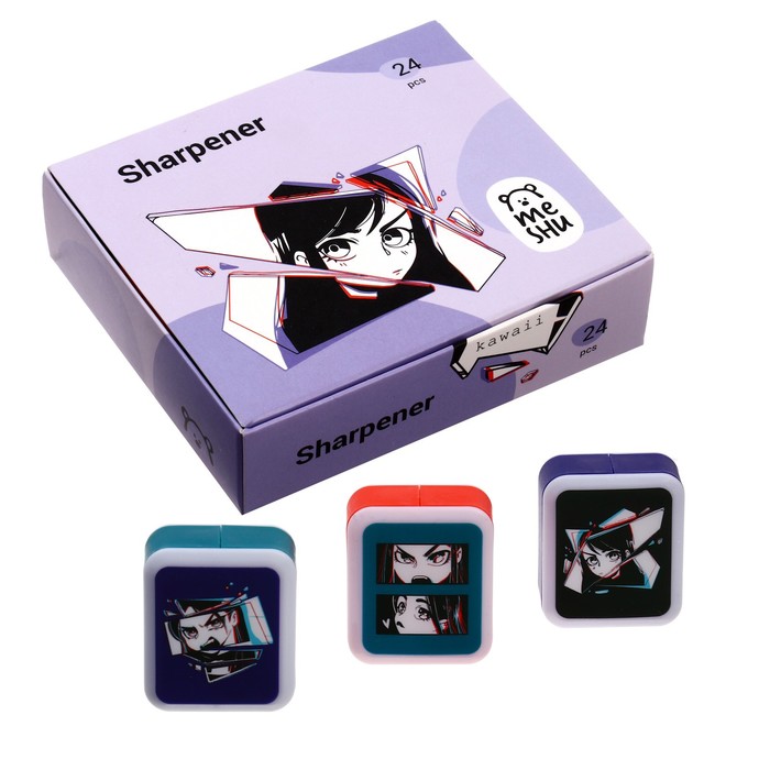 Точилка пластиковая MESHU Kawaii, 1 отверстие, МИКС - Фото 1