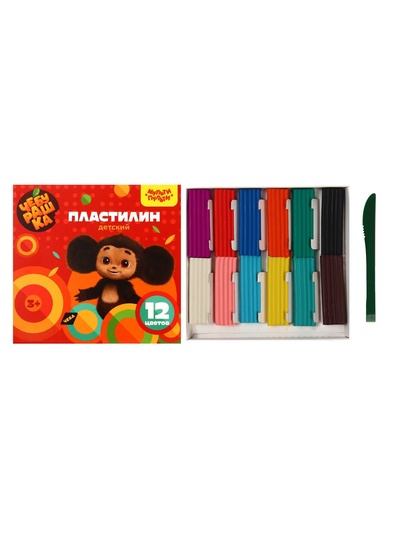 Пластилин 12 цветов 180 г, Мульти-Пульти "Чебурашка", со стеком, картонная упаковка