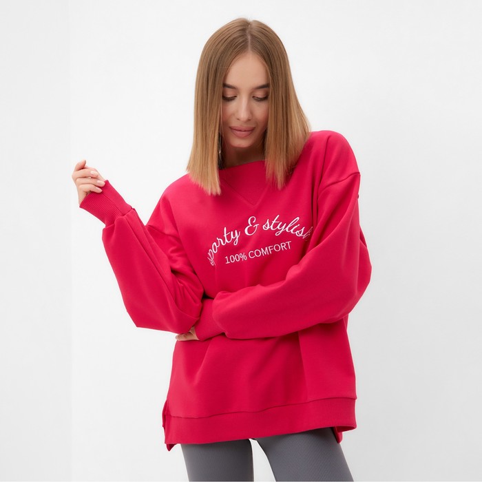 Свитшот женский MINAKU: SPORTY & STYLISH, фуксия, размер 46