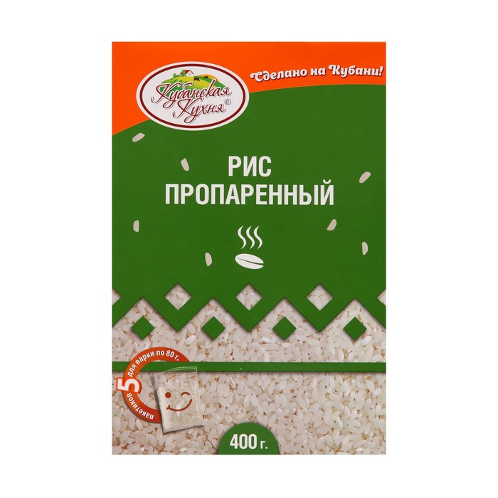 Рис пропаренный "Кубанская кухня" в пакетах для варки, 400 г (5 пак.*80 ...