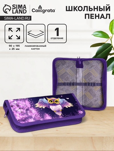 Пенал школьный, 1 секция, 9×19.5×2.5 см «Совушка»