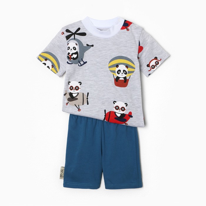 Комплект (футболка/шорты) детский, цвет индиго/панды, рост 62 см