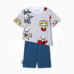 Комплект (футболка/шорты) детский, цвет индиго/панды, рост 74 см
