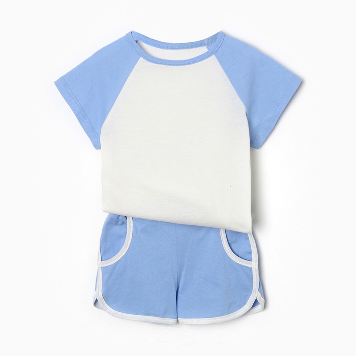 Комплект (футболка реглан/шорты) для девочки, цвет голубой, рост 98 см