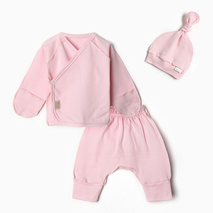 Комплект детский (распашонка/штанишки/шапочка), цвет розовый, рост 56 см