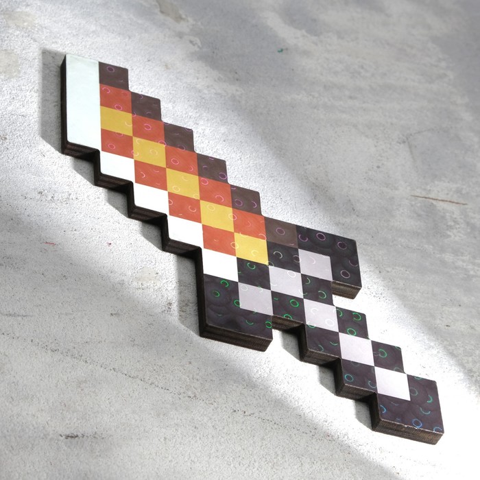 Сувенир деревянный "Нож", 20 см, пиксельный, с золотым клинком - Фото 1