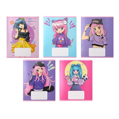 Тетрадь 12 листов в частую косую линию Calligrata «Аниме», обложка мелованный картон, ВД-лак, блок офсет, белизна 95%, МИКС