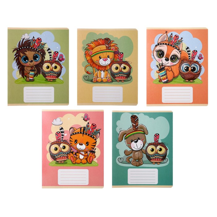 Тетрадь 12 листов в частую косую линию Calligrata «Животное племя», обложка мелованный картон, ВД-лак, блок офсет, белизна 95%, МИКС - Фото 1