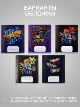 Тетрадь 12 листов в линейку, Calligrata SkateBoard, серые листы, МИКС (комплект 20 шт)