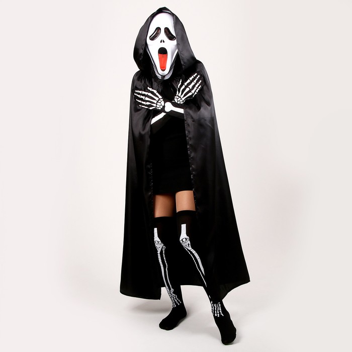 Карнавальный костюм «Хэллоуин чёрный», плащ 120 см, маска, гольфы, перчатки - фото 1884240713