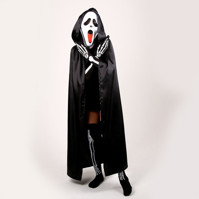 Карнавальный костюм «Хэллоуин чёрный», плащ 120 см, маска, гольфы, перчатки - фото 1884240714
