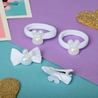 Набор для волос "Милашка" (2 зажима 3,5 см, 2 резинки) зайка белый (комплект 6 шт) - фото 22379491 Набор для волос "Милашка" (2 зажима 3,5 см, 2 резинки) зайка белый (комплект 6 шт) - фото 22379491