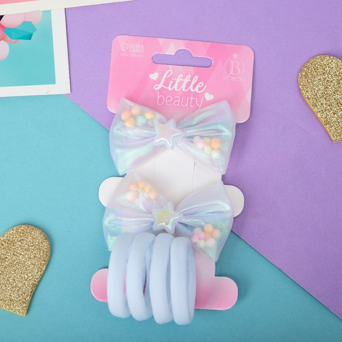 Набор для волос «Перелив», 6 шт.: 2 зажима 5.5 см, 4 резинки, белый - Фото 1