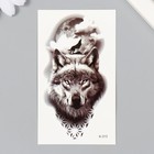Татуировка на тело чёрная "Волк воет на луну" 6х10,5 см - фото 319627186