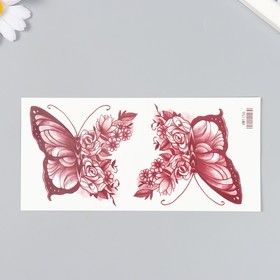 Татуировка на тело чёрная "Бабочки с цветочным крылом" 9х19 см