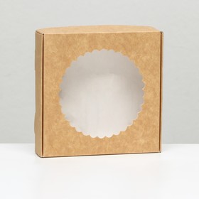 Подарочная коробка сборная, крафт, с окном, 11,5 х 11,5 х 3 см