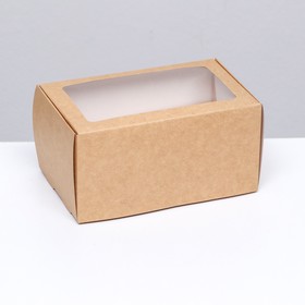 Кондитерская упаковка под 2 капкейка, крафт, с окном 16 х 10 х 8 см