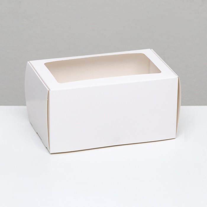 Кондитерская упаковка под 2 капкейка, белая, с окном 16 х 10 х 8 см