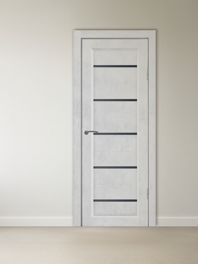 Комплект межкомнатной двери «B-1/07», со стеклом, 2000×700 мм, цвет бетон снежный/лакобель чёрный