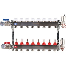 Коллектор ROMMER RMS-1210-000008, 1"х3/4", 8 выходов, в сборе с расходомерами, нерж. сталь 9852307