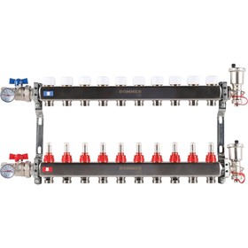 Коллектор ROMMER RMS-1210-000010, 1"х3/4", 10 выходов, в сборе с расходомерами, нерж. сталь 9852309