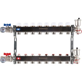 Коллектор ROMMER RMS-3210-000008, 1"х3/4", 8 выходов, в сборе без расходомеров, нерж. сталь