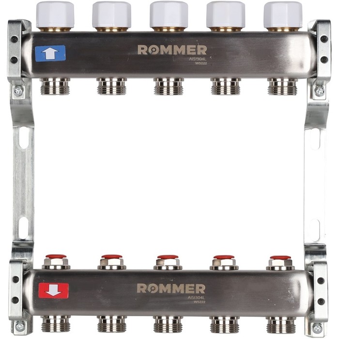 Коллектор ROMMER RMS-3200-000005, 1"х3/4", 5 выходов, без расходомеров, нержавеющая сталь - Фото 1