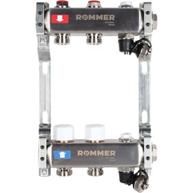 Коллектор ROMMER RMS-3201-000002, 1"х3/4", 2 выхода, без расходомеров, клапан, слив, нерж