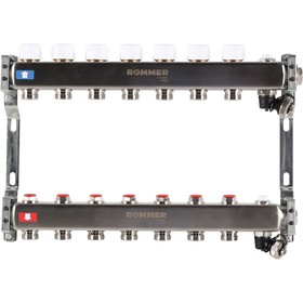Коллектор ROMMER RMS-3201-000007, 1"х3/4", 7 выходов, без расходомеров, клапан, слив, нерж