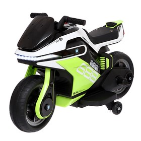Электромобиль «Мотоцикл», 1 мотор, кожаное сидение, цвет бело-зелёный