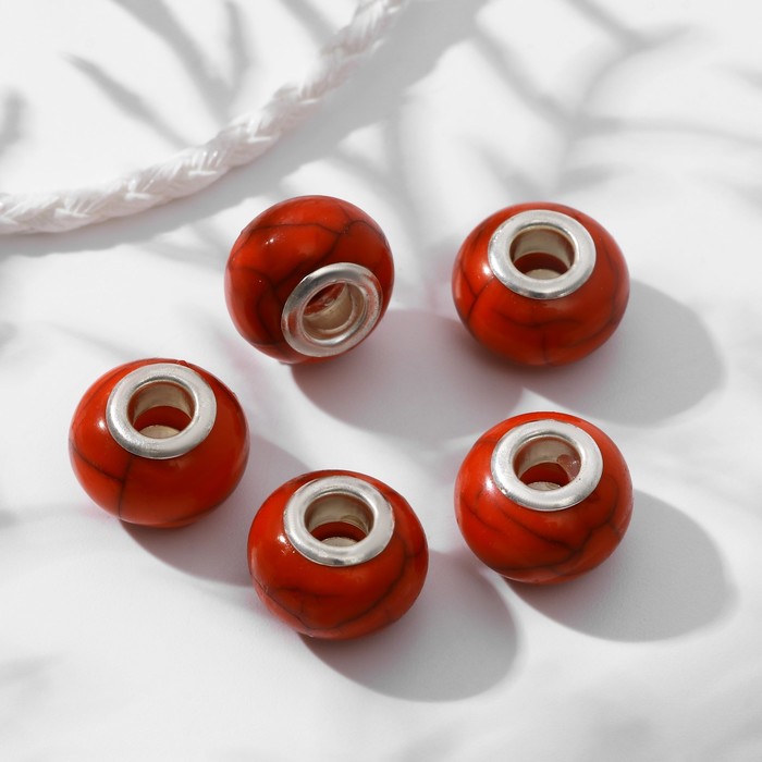 Шарм бусина «Текстура» красная в серебре