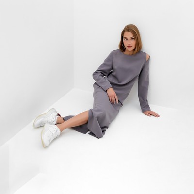 Платье макси женское с разрезами MINAKU: Casual collection, цвет графитовый, размер 42