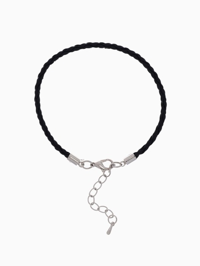 Браслет для шармов «Косичка» кожаный, вощёный, цвет чёрный в серебре, L=20 см с удлинителем