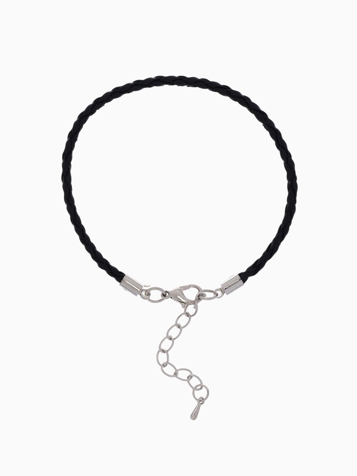 Браслет для шармов «Косичка» кожаный, вощёный, цвет чёрный в серебре, L=20 см с удлинителем