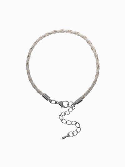 Браслет для шармов «Косичка» кожаный, вощёный цвет белый в серебре, L=20 см с удлинителем