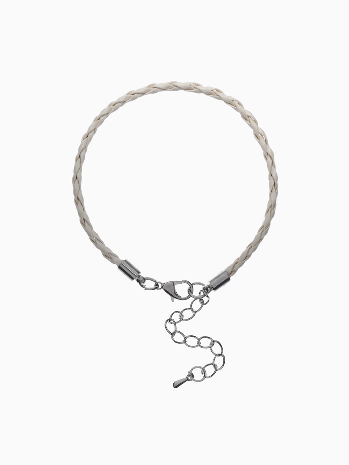 Браслет для шармов «Косичка» кожаный, вощёный цвет белый в серебре, L=20 см с удлинителем