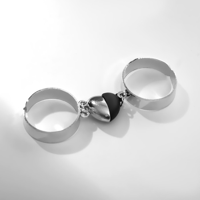 Набор колец 2 штуки «Неразлучники» на магните, сердце, цвет чёрно-серебряный, безразмерные - Фото 1