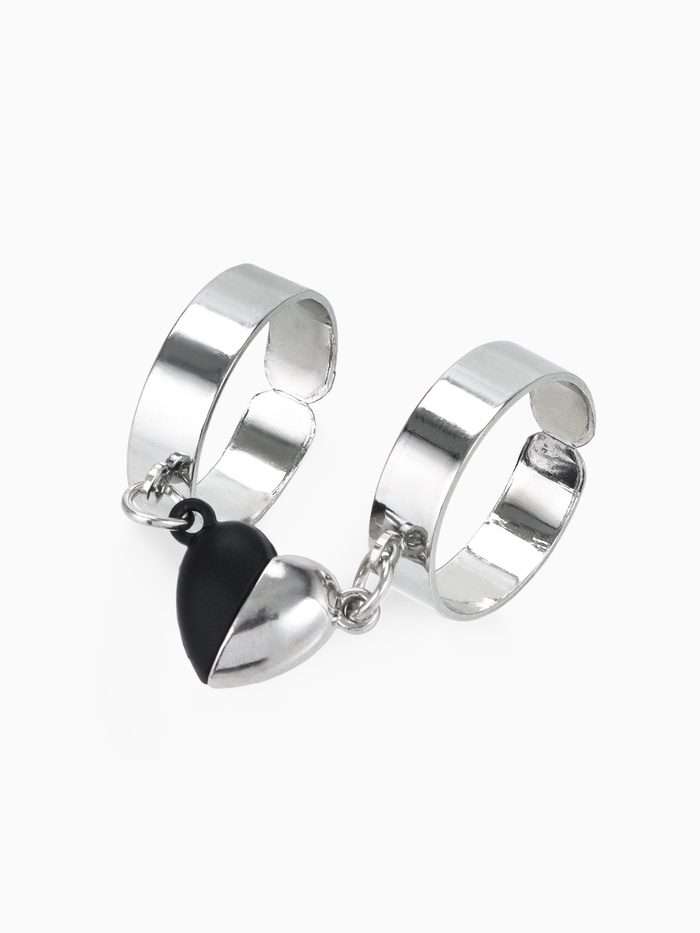 Кольца парные на магните «Сердце», 2 шт. цвет чёрно-серебряный, безразмерные - Фото 1