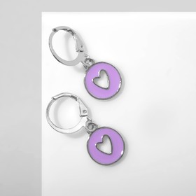 Серьги эмаль "Сердце", цвет фиолетовый в серебре