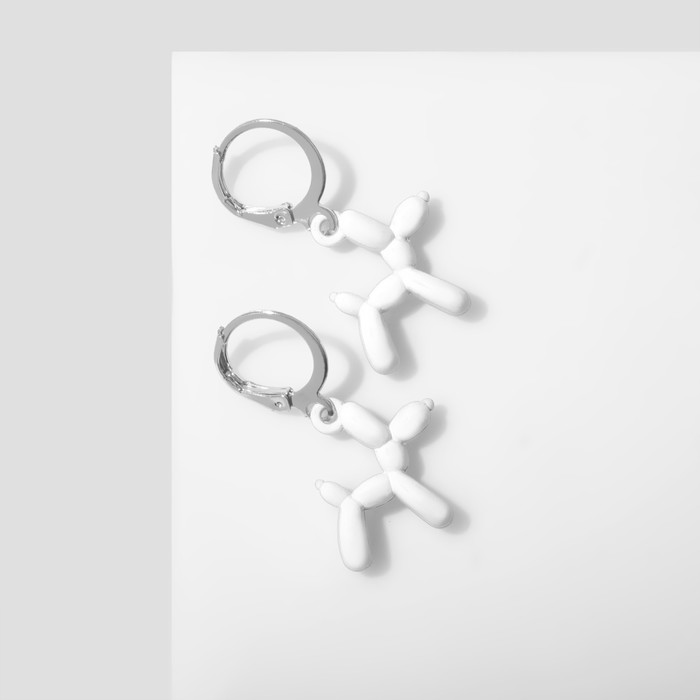 Серьги металл «Собачки» игрушечные, цвет белый в серебре - Фото 1