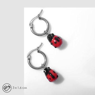 Серьги «Божья-Коровка», цвет красно-чёрный в серебре