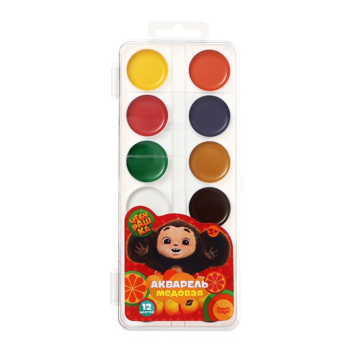 Акварель 12 цветов Мульти-Пульти «Чебурашка», медовая, без кисти, пластик, европодвес - Фото 1