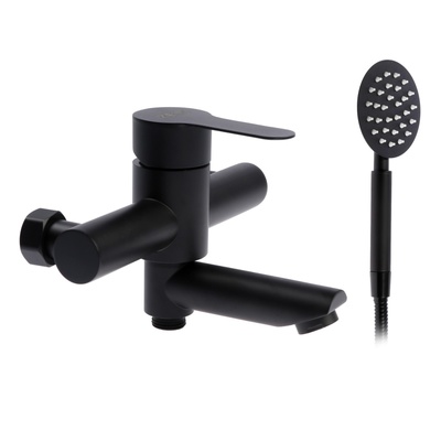УЦЕНКА Смеситель для ванны ZEIN Z2649F, короткий излив, душевой набор, нерж. сталь, черный