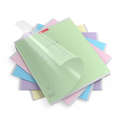 Тетрадь 12 листа в клетку ErichKrause CoverPrо Neon "Классика", пластиковая обложка, блок офсет, белизна 100%, микс