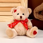 Мягкая игрушка «Медвежонок», с красным бантиком, 16 см, цвет коричневый - фото 108858753