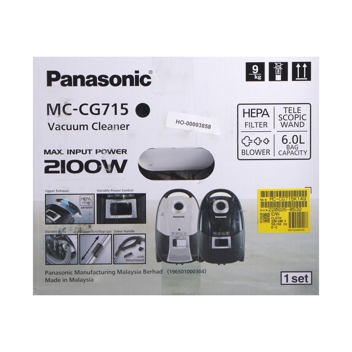 Пылесос PANASONIC MC-CG715 K, мешок, 2100 Вт, 6 л, 65 дБ, шнур 5 м, чёрный