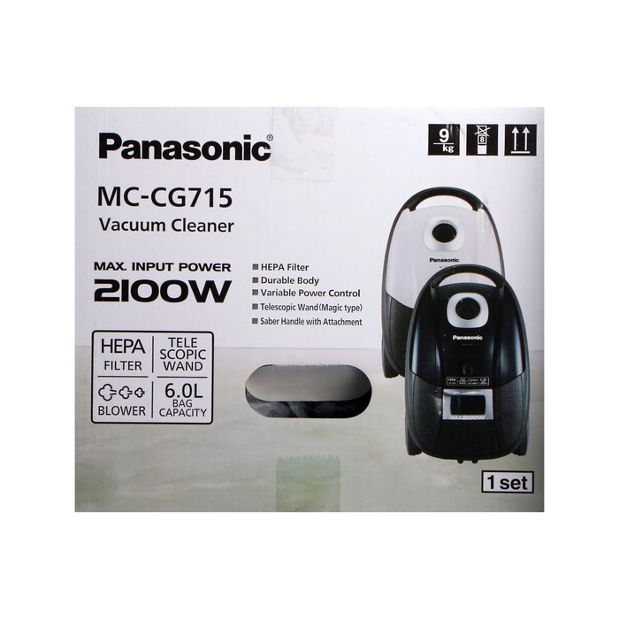 Пылесос PANASONIC MC-CG715W, мешок, 2100/380 Вт, 6 л, шнур 5 м, чёрно-белый - фото 51329329