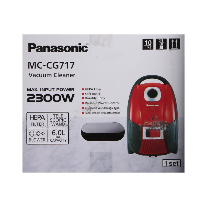 Пылесос PANASONIC MC-CG717R, мешок, 2300 Вт, 6 л, шнур 5 м, красный - фото 51329349